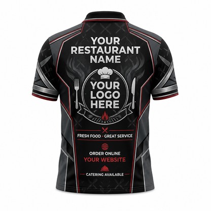 Custom Black Chef Knife Restaurant Uniform Shirt - Back