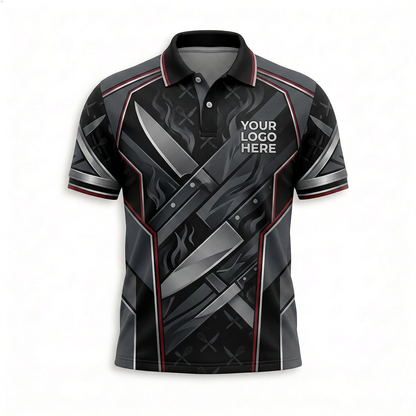 Custom Black Chef Knife Restaurant Uniform Shirt - Front