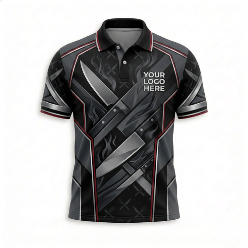 Custom Black Chef Knife Restaurant Uniform Shirt - Front