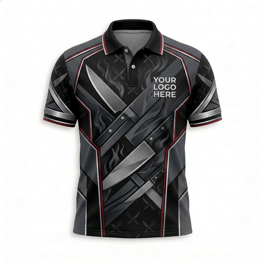 Custom Black Chef Knife Restaurant Uniform Shirt - Front