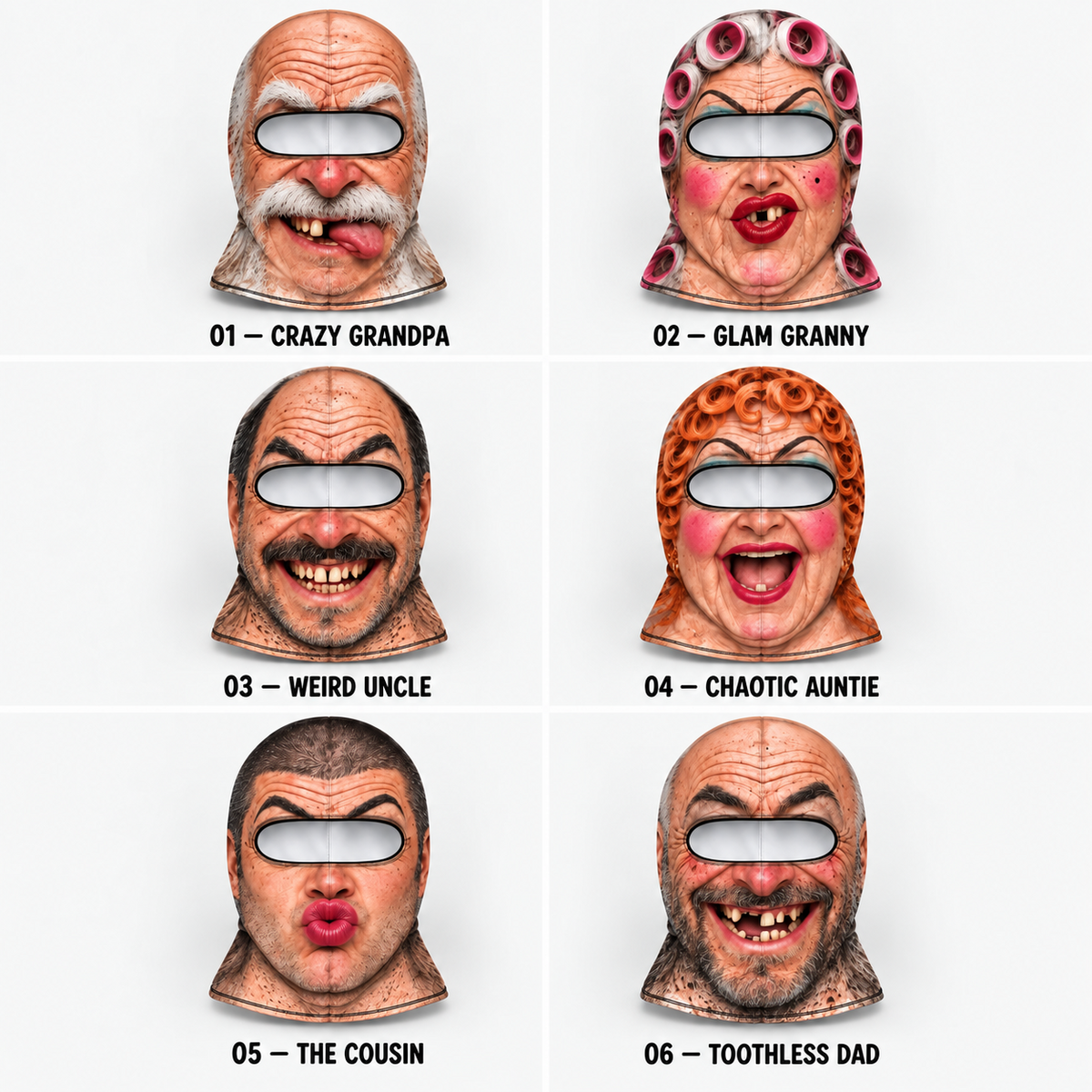 MollyTee Funny Face Crazy Group Balaclava Face Mask (12 Masks)