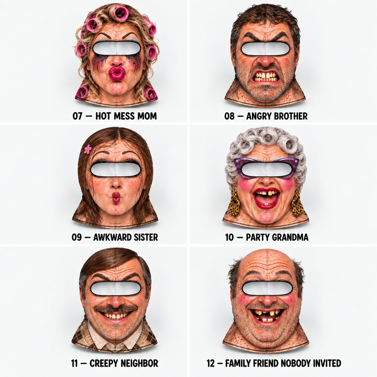 MollyTee Funny Face Crazy Group Balaclava Face Mask (12 Masks)