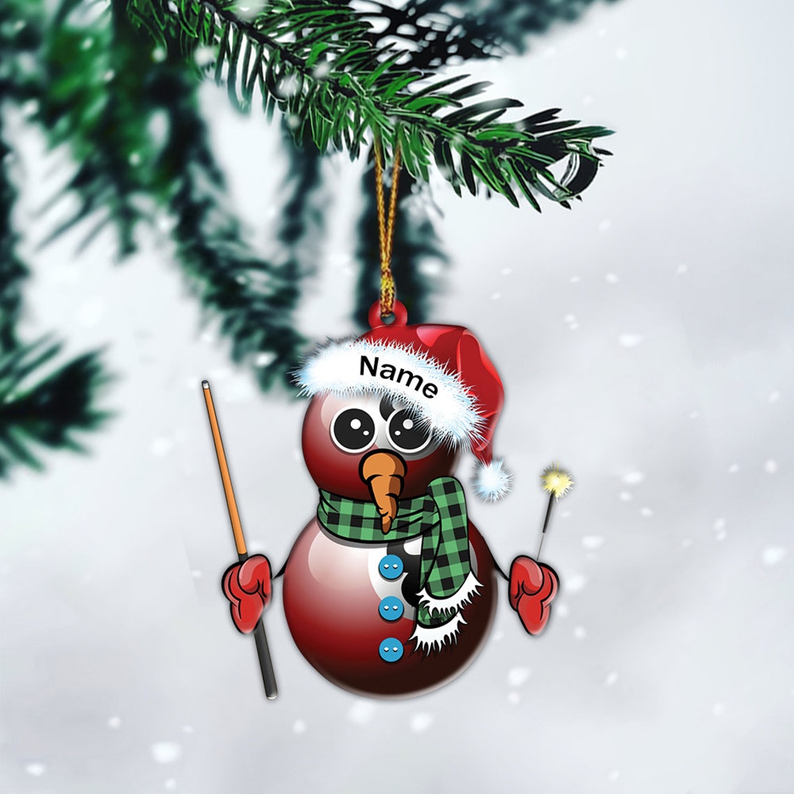 MollyTee Personalized Billiard Ball Snowman Ornament, Billiard Ball Xmas Ornament, Xmas Car Ornament Decor - image 1