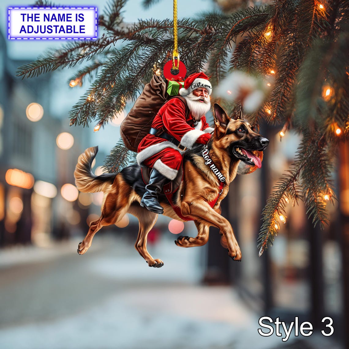 MollyTee Santa Riding German Shepherd Christmas Ornament - Funny Dog Lover Tree Hanging Decoration, Holiday Pet Gift, Custom German Shepherd Ornament 2D Flat - image 3