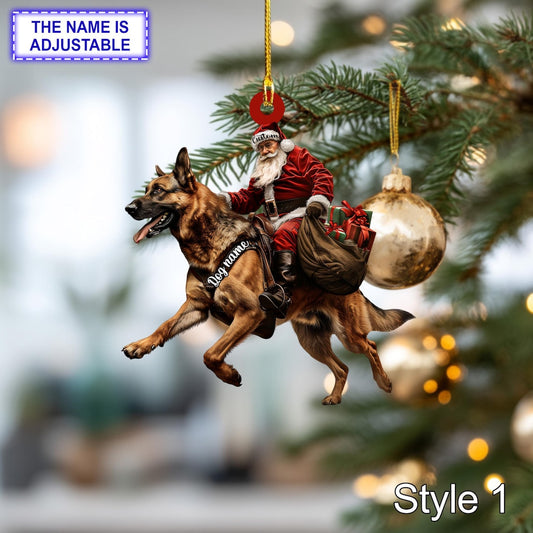 MollyTee Santa Riding German Shepherd Christmas Ornament - Funny Dog Lover Tree Hanging Decoration, Holiday Pet Gift, Custom German Shepherd Ornament 2D Flat - image 1