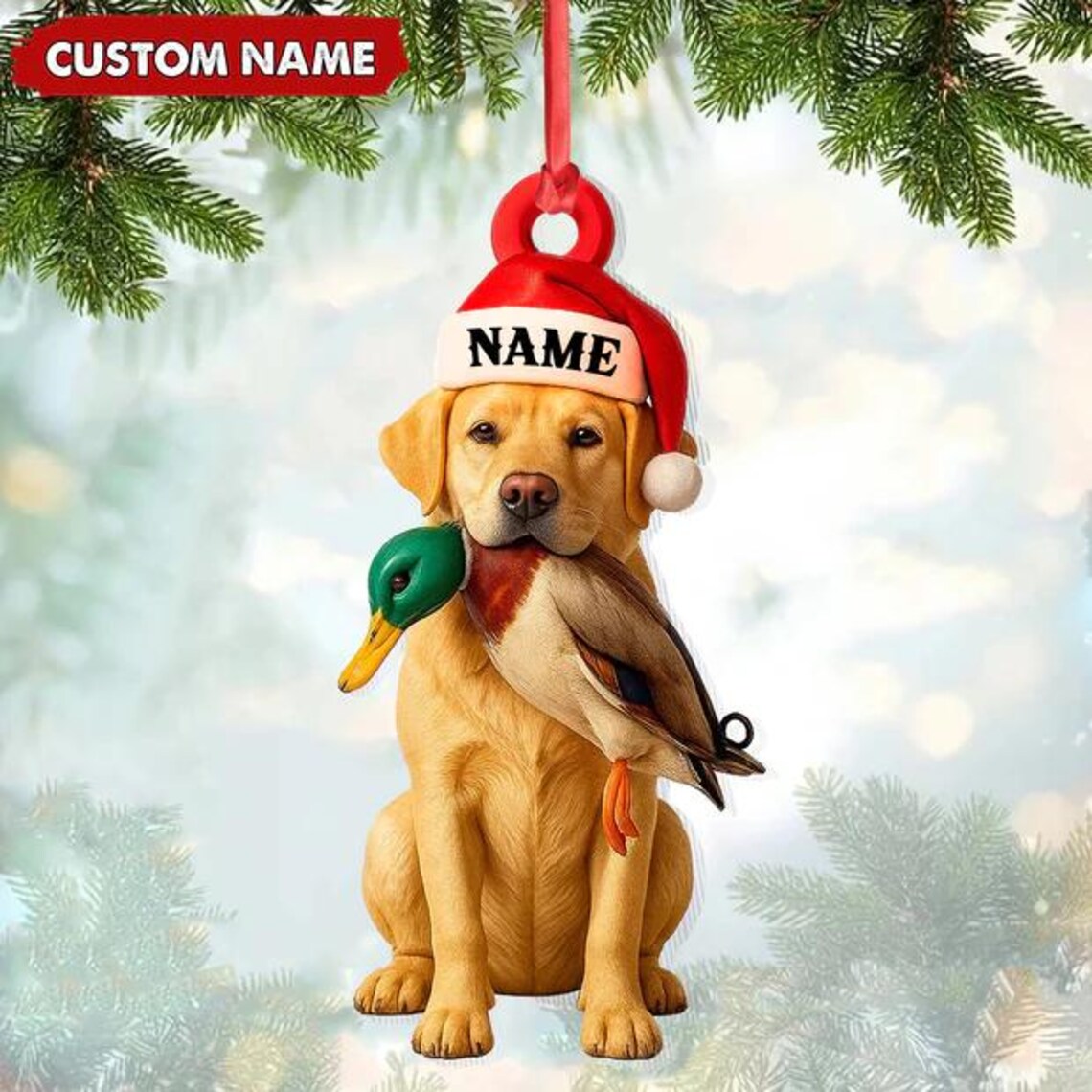 MollyTee Personalized Labrador Retriever Duck Hunting Ornament, Custom Christmas Gift for Hunters 2D Flat - image 1