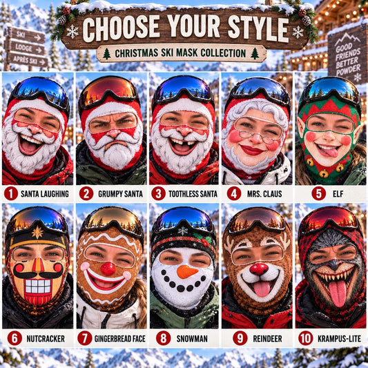 MollyTee Funny Santa Elf Snowman Balaclava Face Mask (10 faces)