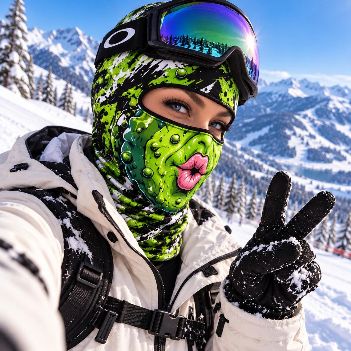 MollyTee Funny Monster Face Ski Mask Colorful Graffiti Full Face Balaclava – Snowboarding & Winter Sports Face Cover (5 animals)