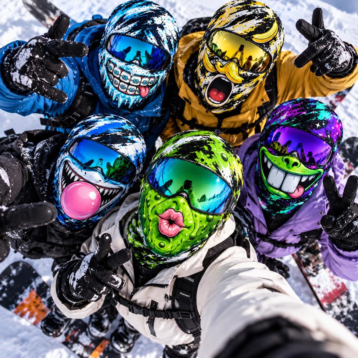 MollyTee Funny Monster Face Ski Mask Colorful Graffiti Full Face Balaclava – Snowboarding & Winter Sports Face Cover (5 animals)