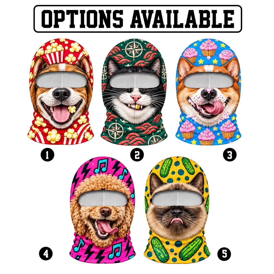 MollyTee Funny Cute Animal Face Ski Mask Colorful Cartoon Dog Cat & Bunny Full Face Balaclava (5 animals)