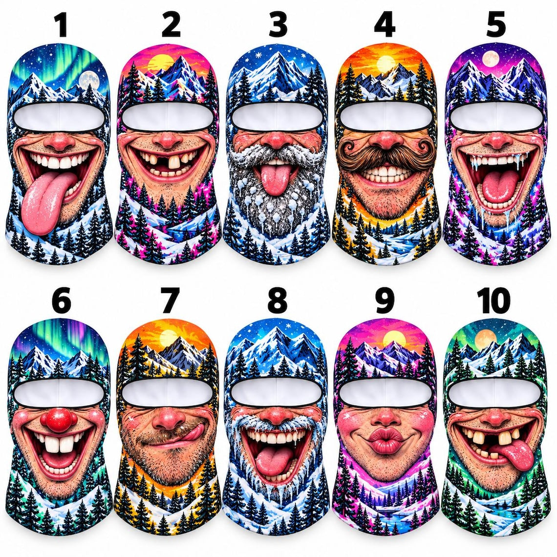 MollyTee Funny Face Ski Bestie Squad Winter Balaclava Face Mask (10 faces)