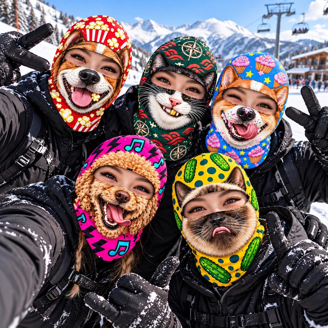 MollyTee Funny Cute Animal Face Ski Mask Colorful Cartoon Dog Cat & Bunny Full Face Balaclava (5 animals)
