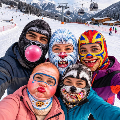 MollyTee Funny Crazy Face Ski Mask Gorilla Bubblegum Snow Monster Baby Face Raccoon & Lucha Libre Full Face Balaclava (5 faces)