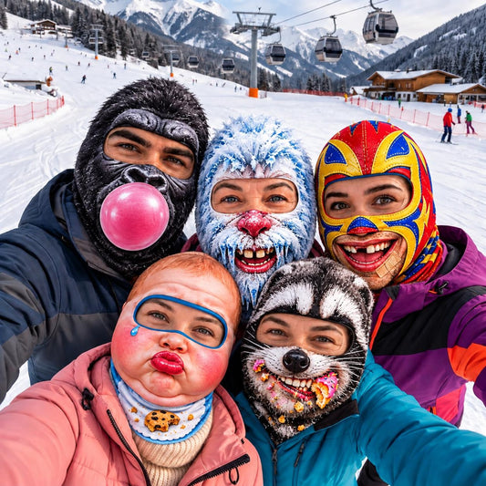 MollyTee Funny Crazy Face Ski Mask Gorilla Bubblegum Snow Monster Baby Face Raccoon & Lucha Libre Full Face Balaclava (5 faces)