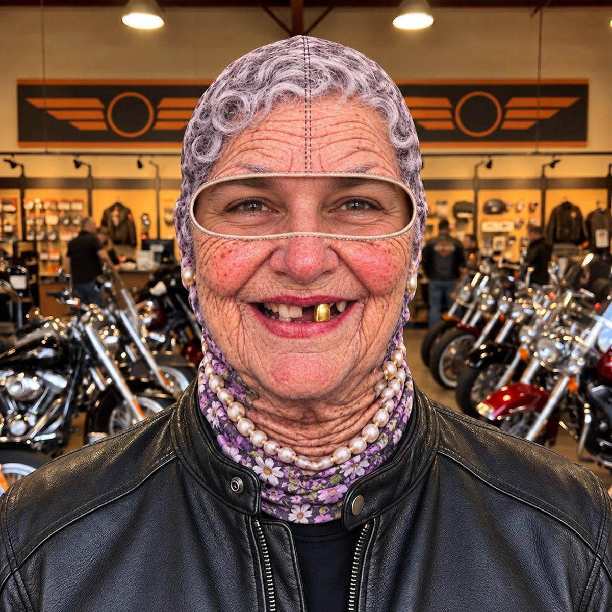 MollyTee Granny Gray-Hair Knit & Scary Clown Face Funny Expression 3D-Print Balaclava
