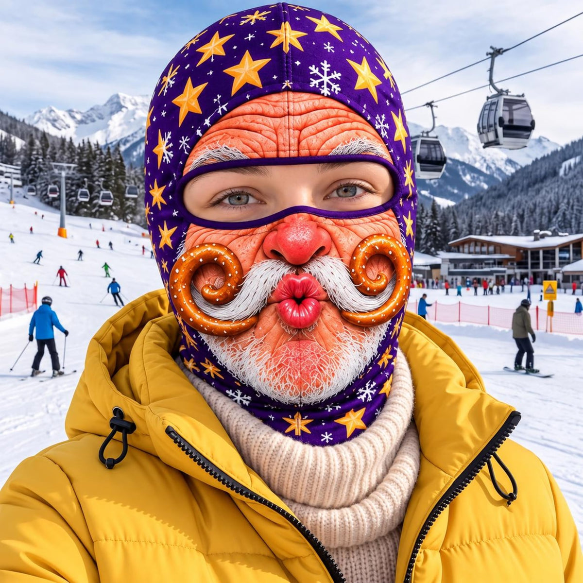 MollyTee Funny Christmas Santa Face Ski Mask Crazy Mustache Big Smile Tongue Out & Grumpy Expressions Snowflake Holiday Print Full Face Balaclava