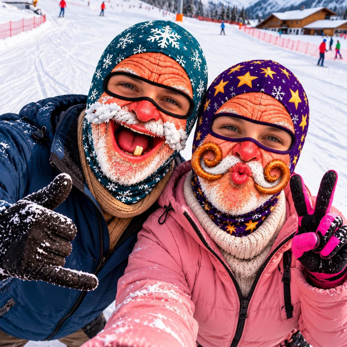 MollyTee Funny Christmas Santa Face Ski Mask Crazy Mustache Big Smile Tongue Out & Grumpy Expressions Snowflake Holiday Print Full Face Balaclava