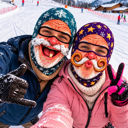MollyTee Funny Christmas Santa Face Ski Mask Crazy Mustache Big Smile Tongue Out & Grumpy Expressions Snowflake Holiday Print Full Face Balaclava