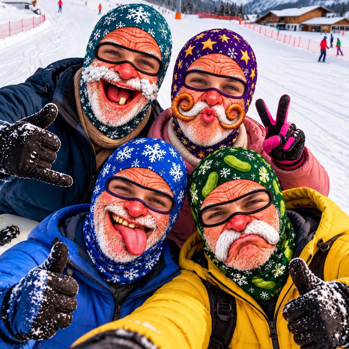 MollyTee Funny Christmas Santa Face Ski Mask Crazy Mustache Big Smile Tongue Out & Grumpy Expressions Snowflake Holiday Print Full Face Balaclava