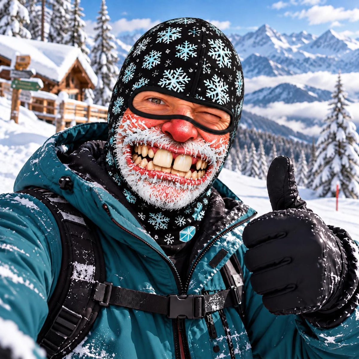 MollyTee Funny Christmas Santa Face Ski Mask Crazy Smiling Mustache & Tongue Out Snowflake Holiday Print Full Face Balaclava (5 Faces)