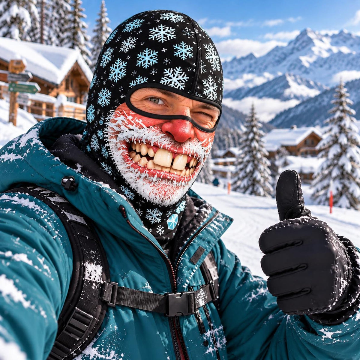 MollyTee Funny Christmas Santa Face Ski Mask Crazy Smiling Mustache & Tongue Out Snowflake Holiday Print Full Face Balaclava (5 Faces)