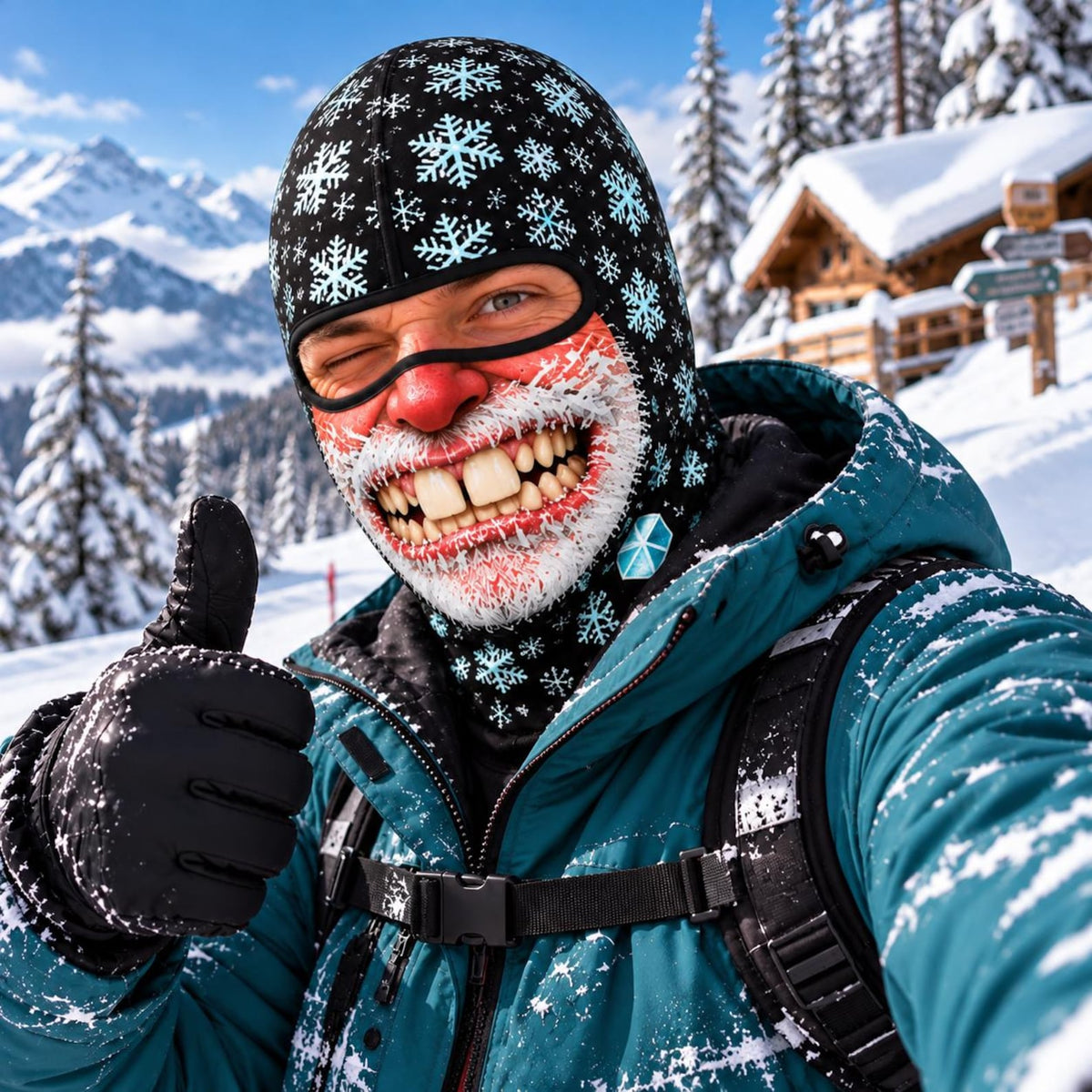 MollyTee Funny Christmas Santa Face Ski Mask Crazy Smiling Mustache & Tongue Out Snowflake Holiday Print Full Face Balaclava (5 Faces)