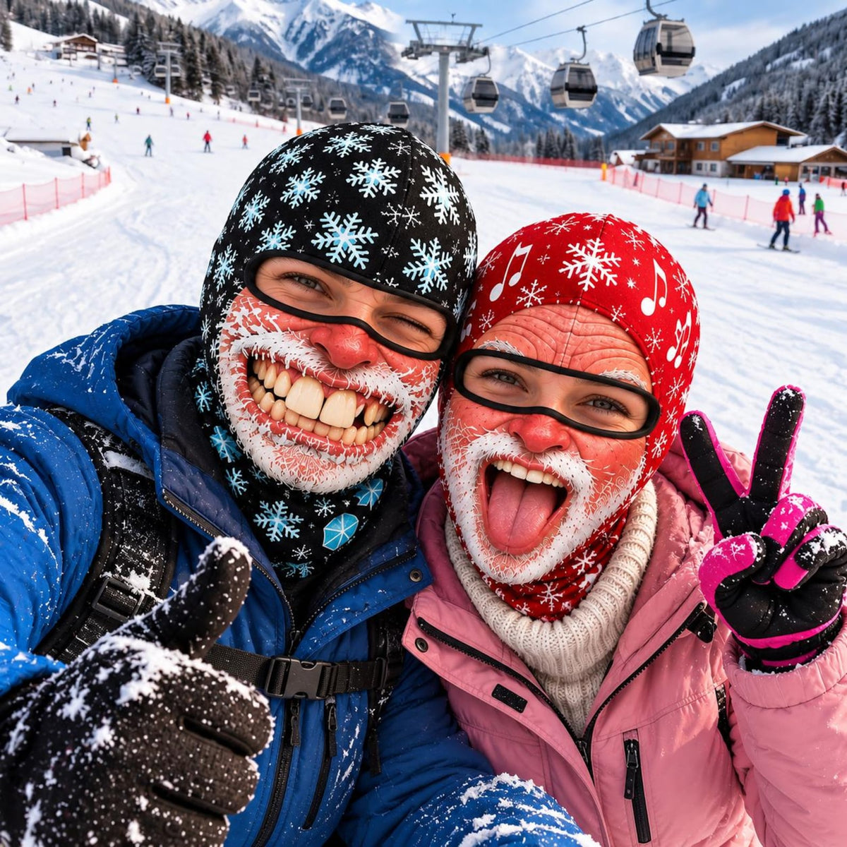 MollyTee Funny Christmas Santa Face Ski Mask Crazy Smiling Mustache & Tongue Out Snowflake Holiday Print Full Face Balaclava (5 Faces)