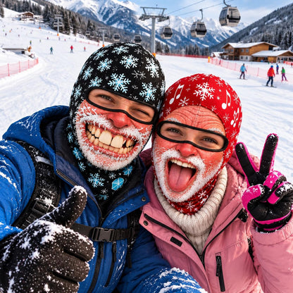 MollyTee Funny Christmas Santa Face Ski Mask Crazy Smiling Mustache & Tongue Out Snowflake Holiday Print Full Face Balaclava (5 Faces)
