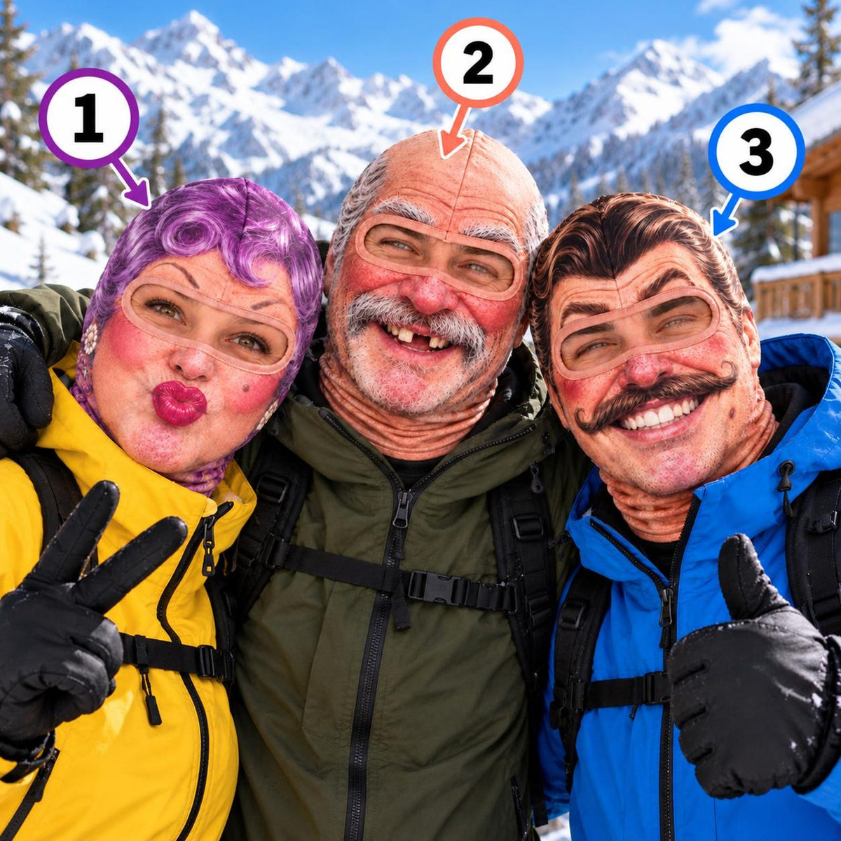 MollyTee Funny Grandma Old Man Balaclava Ski Mask Set (3 Faces)