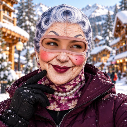 MollyTee Funny Realistic Vintage Face Ski Mask Old Man Grandma Blonde Grandpa & Retro Girl Full Face Balaclava (4 faces)
