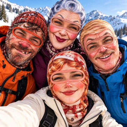 MollyTee Funny Realistic Vintage Face Ski Mask Old Man Grandma Blonde Grandpa & Retro Girl Full Face Balaclava (4 faces)