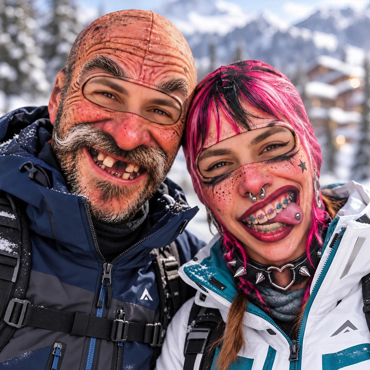 MollyTee Funny Ugly Face Ski Mask Big Nose Missing Teeth Braces & Piercing Expressions Realistic Face Balaclava (10 Faces)
