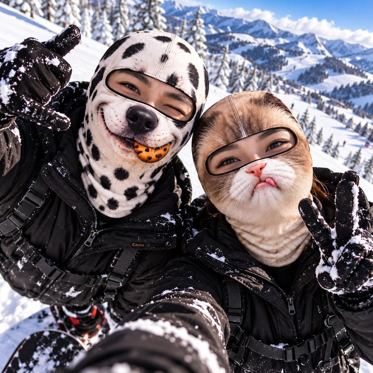 MollyTee Funny Cute Dalmatian Dog & Grumpy Cat Face Ski Mask Realistic Animal Print Full Face Balaclava (5 faces)