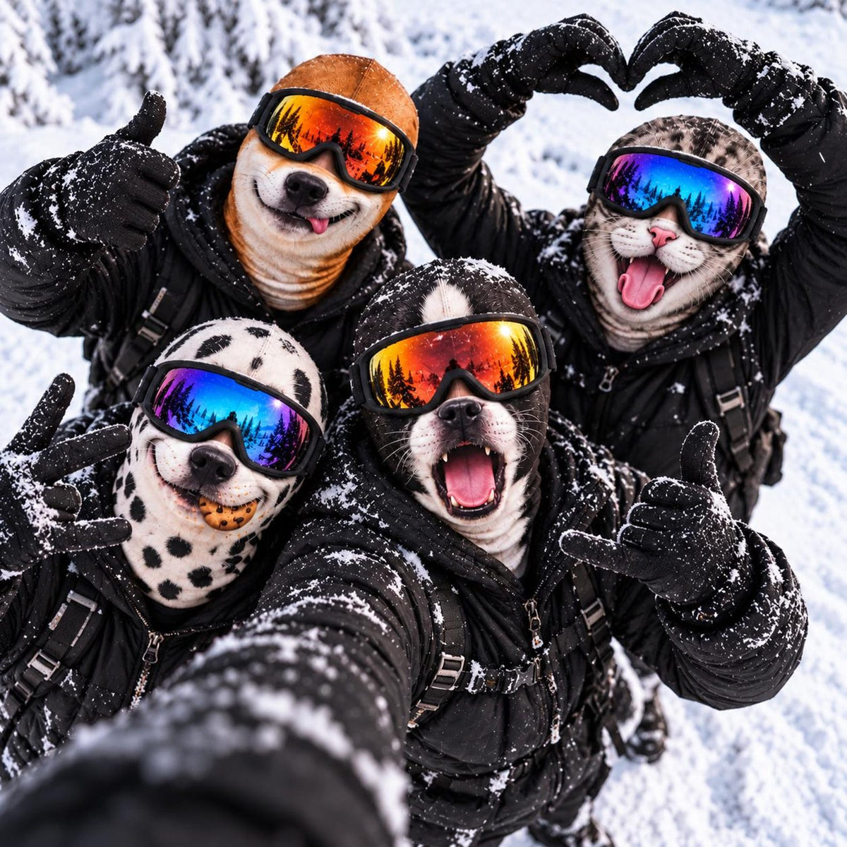 MollyTee Funny Cute Dalmatian Dog & Grumpy Cat Face Ski Mask Realistic Animal Print Full Face Balaclava (5 faces)
