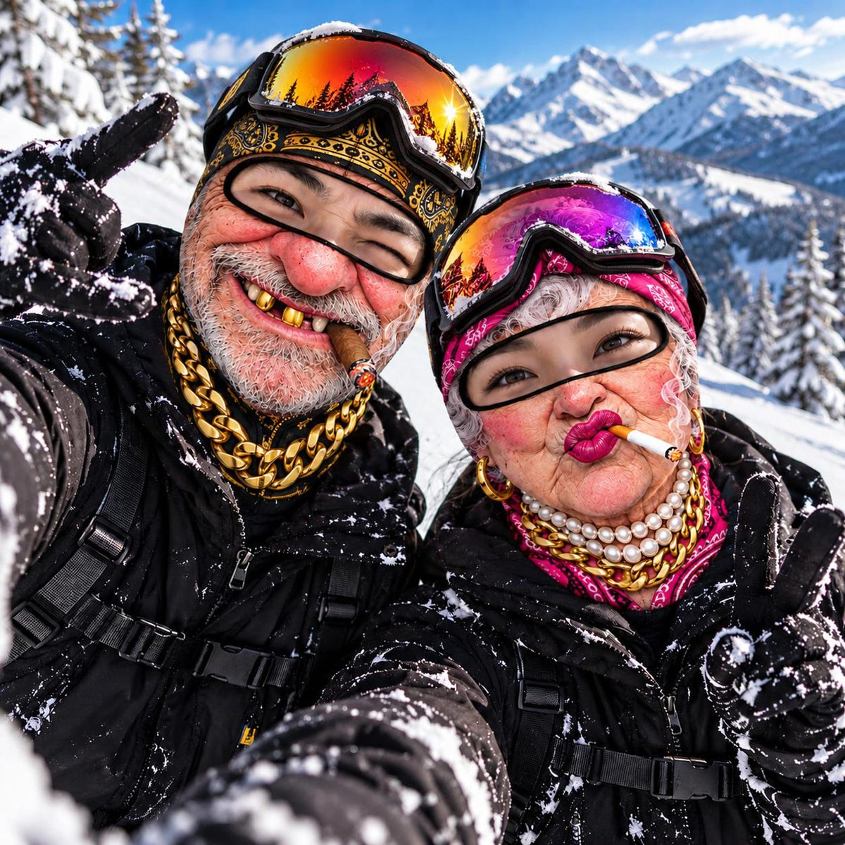 MollyTee Funny Gangster Old Man & Grandma Face Ski Mask Gold Chains Cigars Missing Teeth & Hip Hop Expressions Full Face Balaclava (5 faces)