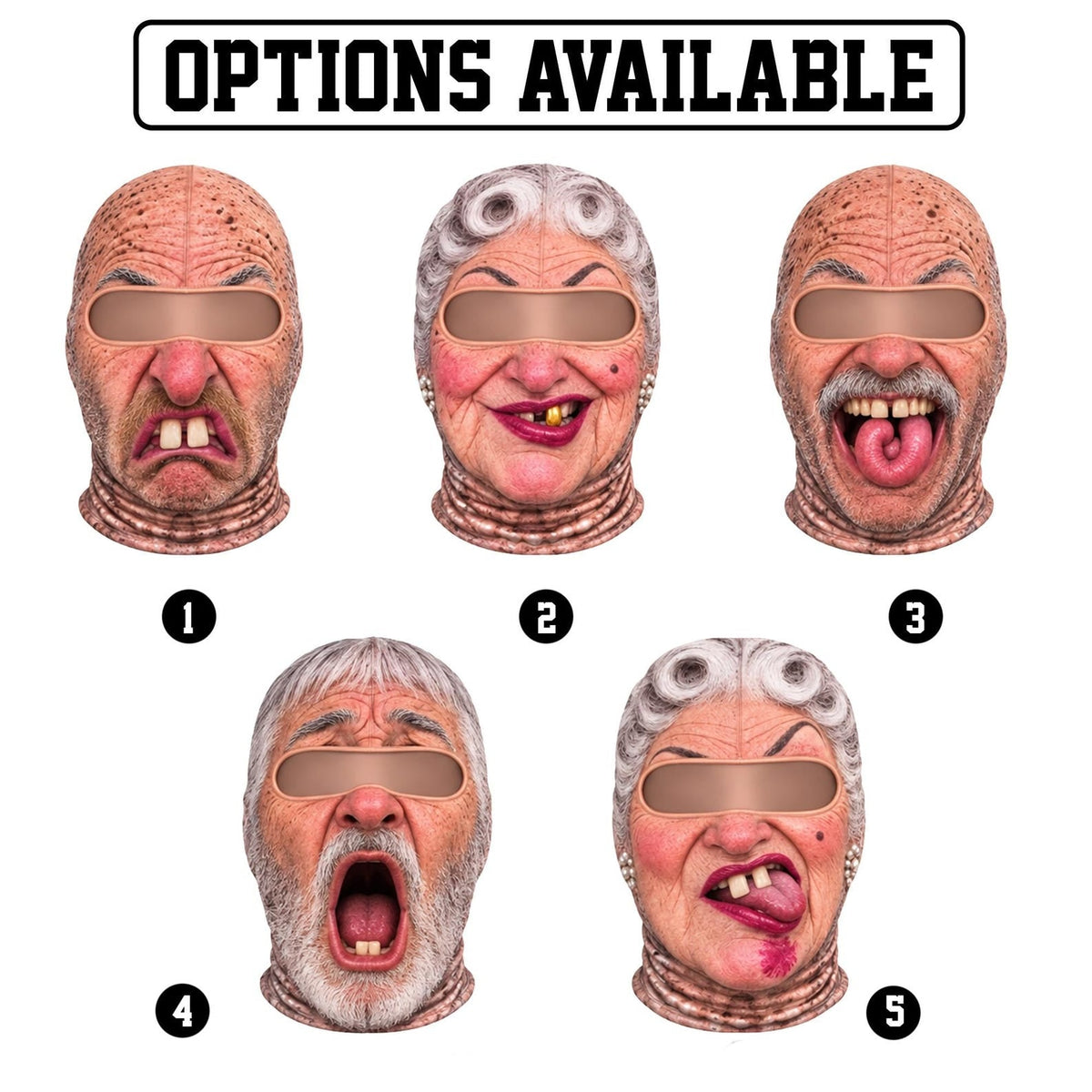 MollyTee Funny Grandpa Grandma Motobiker Ski Face Balaclava (5 faces)