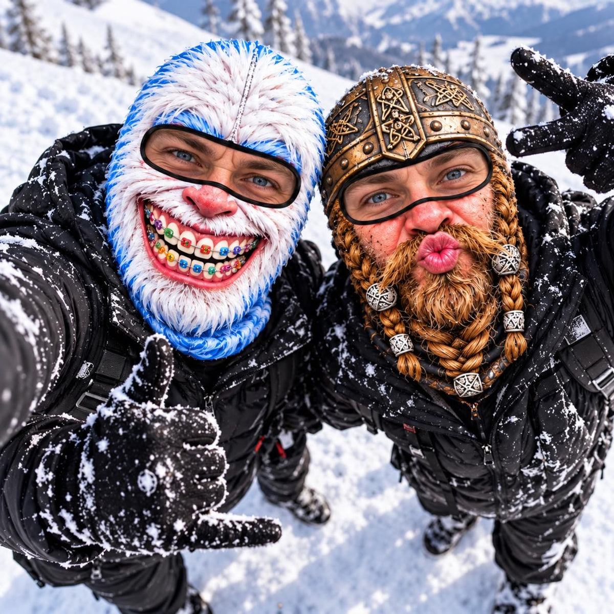 MollyTee Funny Crazy Face Ski Mask Old Man Missing Teeth Grandma Viking Beard Snow Monster & Colorful Braces Full Face Balaclava (5 faces)