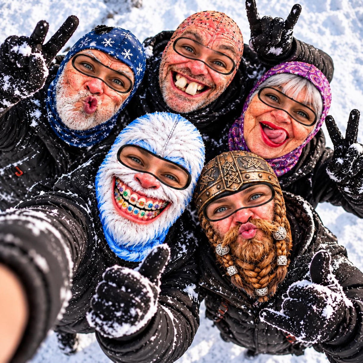 MollyTee Funny Crazy Face Ski Mask Old Man Missing Teeth Grandma Viking Beard Snow Monster & Colorful Braces Full Face Balaclava (5 faces)