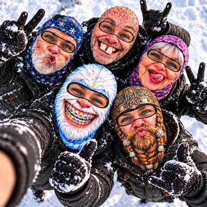 MollyTee Funny Crazy Face Ski Mask Old Man Missing Teeth Grandma Viking Beard Snow Monster & Colorful Braces Full Face Balaclava (5 faces)
