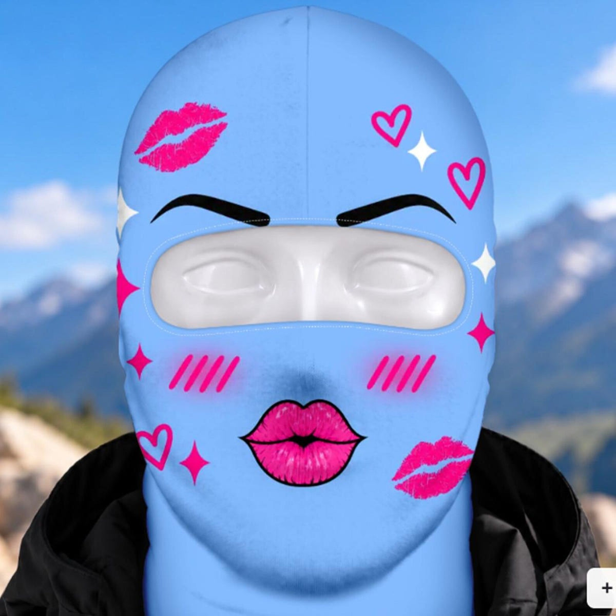 MollyTee Funny Girly Face Ski Mask Pink Purple Lips Bows & Sparkles Print Full Face Balaclava – Women's Winter Skiing Snowboarding Face Cover