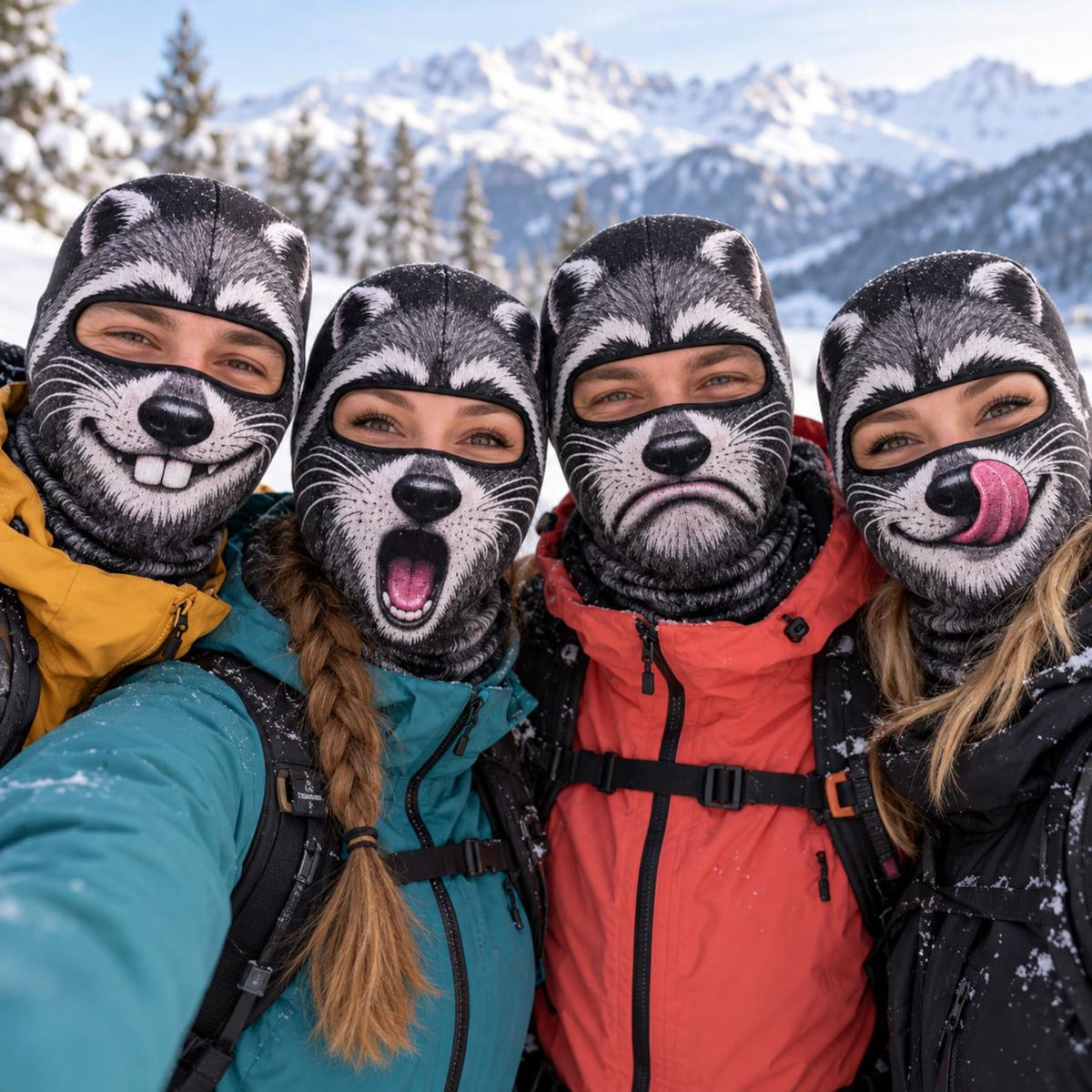 MollyTee Funny Raccoon Face Ski Mask Cute Animal Expressions Smiling Shocked Grumpy & Tongue Out Full Face Balaclava (6 types)