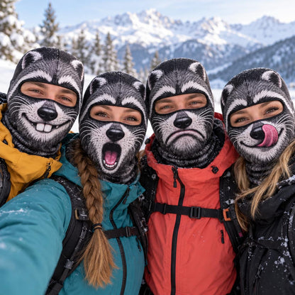 MollyTee Funny Raccoon Face Ski Mask Cute Animal Expressions Smiling Shocked Grumpy & Tongue Out Full Face Balaclava (6 types)