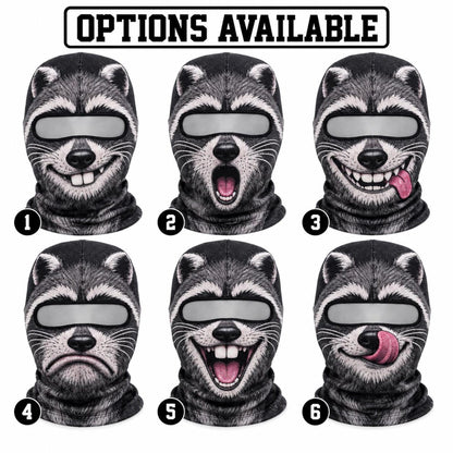 MollyTee Funny Raccoon Face Ski Mask Cute Animal Expressions Smiling Shocked Grumpy & Tongue Out Full Face Balaclava (6 types)