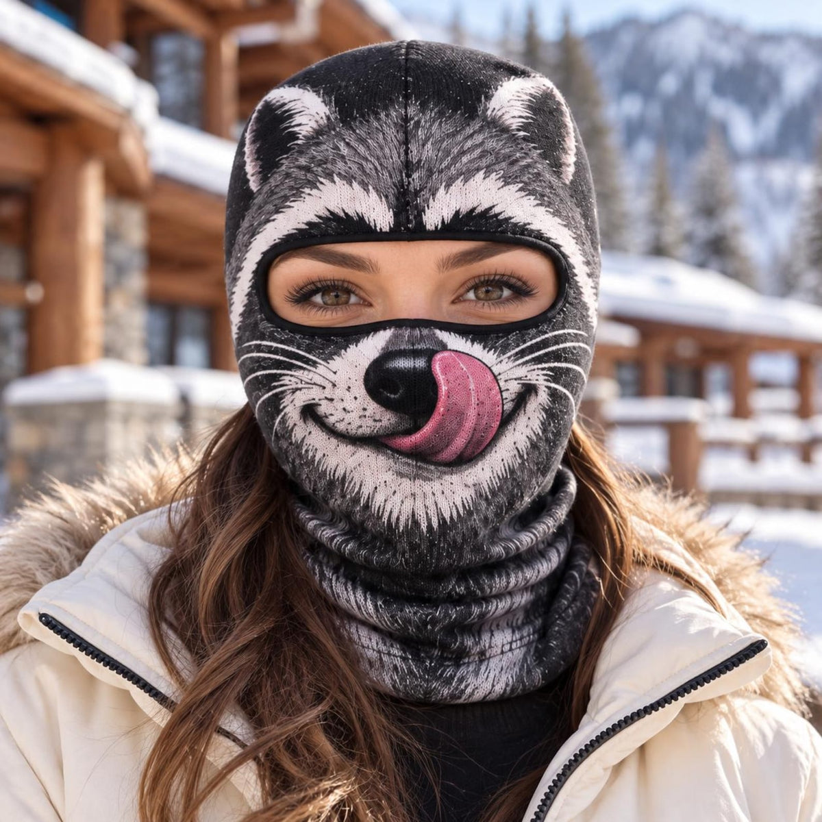 MollyTee Funny Raccoon Face Ski Mask Cute Animal Expressions Smiling Shocked Grumpy & Tongue Out Full Face Balaclava (6 types)