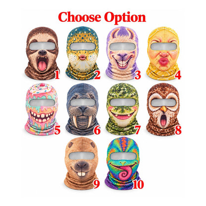 MollyTee Funny Animal Face Ski Mask Sloth Llama Frog Owl Walrus & Chameleon Cartoon Full Face Balaclava (10 animals)