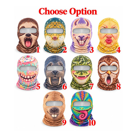 MollyTee Funny Animal Face Ski Mask Sloth Llama Frog Owl Walrus & Chameleon Cartoon Full Face Balaclava (10 animals)