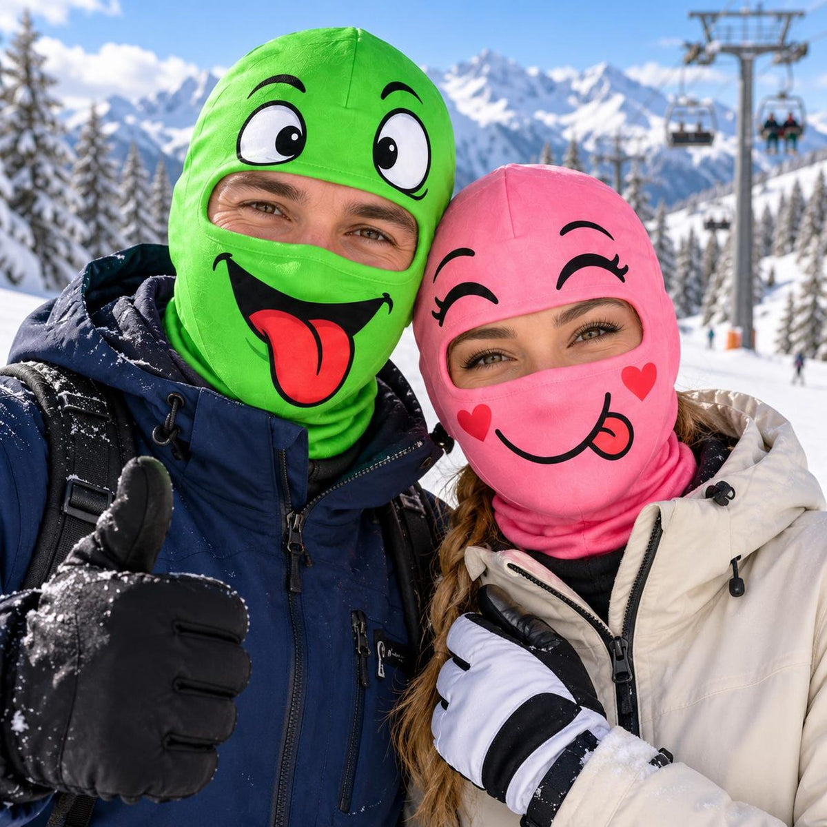 MollyTee Funny Cartoon Emoji Face Ski Mask Colorful Winking Smiling Confused & Sleepy Expressions Full Face Balaclava (12 masks)