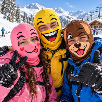MollyTee Funny Cartoon Emoji Face Ski Mask Colorful Winking Smiling Confused & Sleepy Expressions Full Face Balaclava (12 masks)