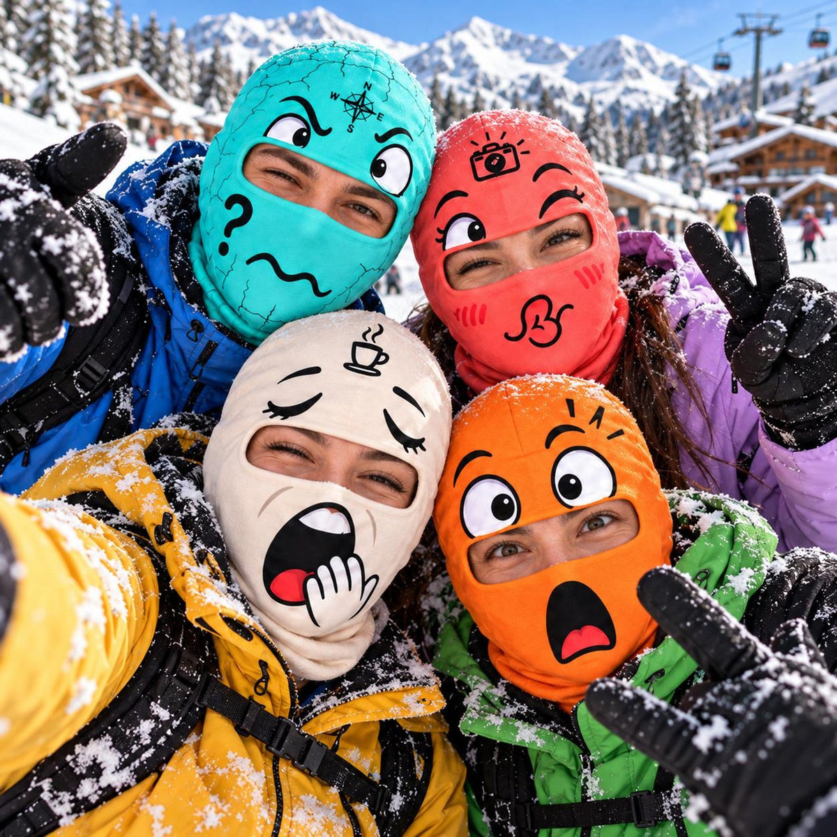 MollyTee Funny Cartoon Emoji Face Ski Mask Colorful Winking Smiling Confused & Sleepy Expressions Full Face Balaclava (12 masks)