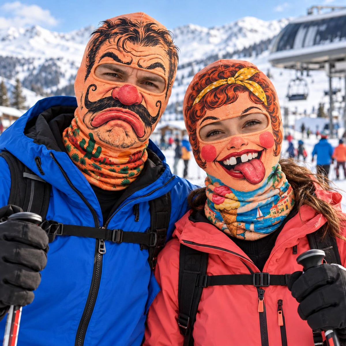 MollyTee Funny Cartoon Face Ski Mask Retro Clown Mustache Big Lips & Goofy Expressions Full Face Balaclava (10 faces)